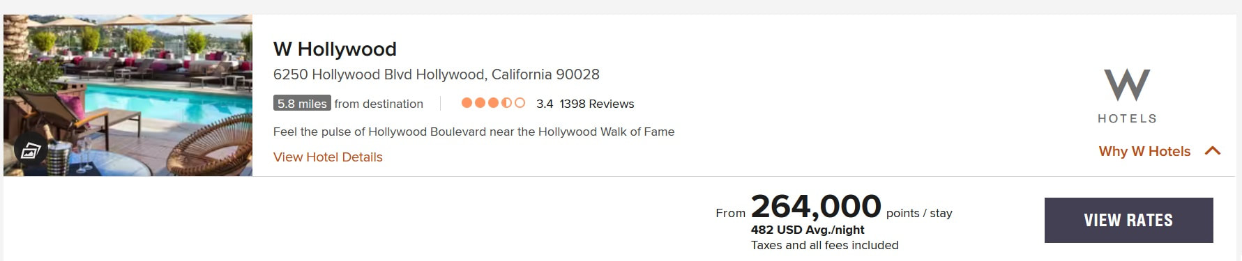W Hollywood AMEX Points Redemption