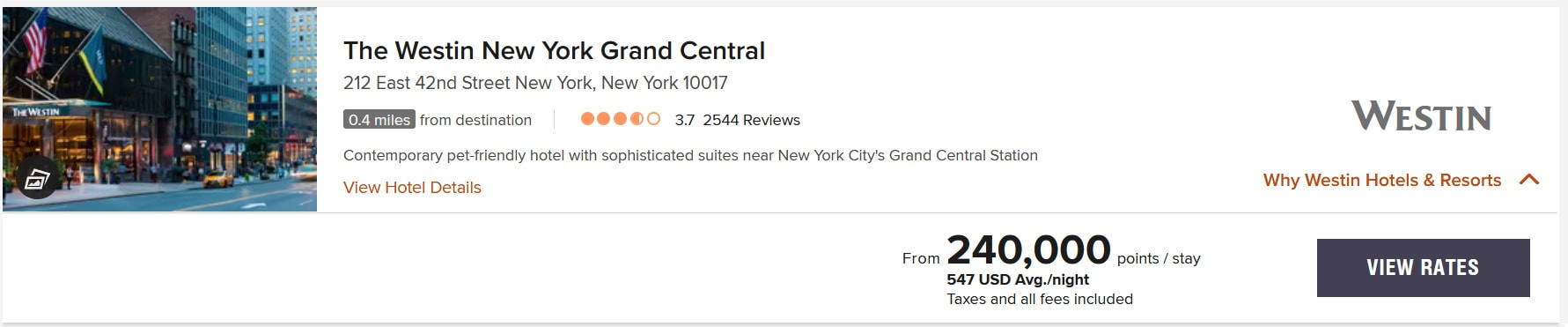 Westin New York Grand Central AMEX Points Redemption